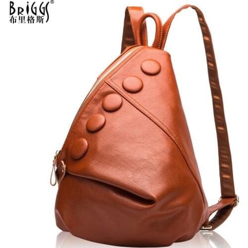 BRIGGS Soft Genuine Leather Daily Casual Backpack For Women Classic Students Schoolbag Vintage Lady Knapsack High Quality