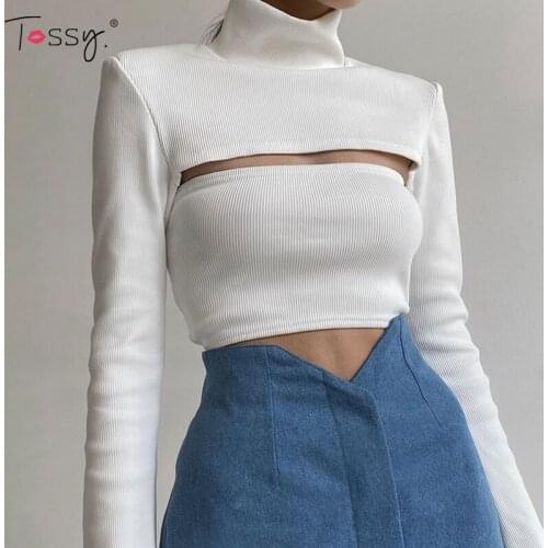 Tossy Sweater Jumper Shrugs For Women Fall Rib Croppd Top Sexy Tank Top 2 Pieces Sets 90S Korean Hollow Out Sweater 2021 New