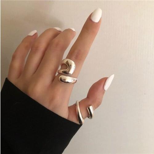 New Ins Vintage Staggered Hollow Ring Personality Irregular Curve Opening Adjustable Rings For Women Girls Fashion Jewelry Gift