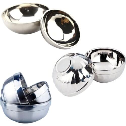 1 PC Stainless Steel Bowl Double Layer Bright Bowl Camping Eco-Friendly Bowl Anti-Rust Smooth Rolled Edge Resistant Safe