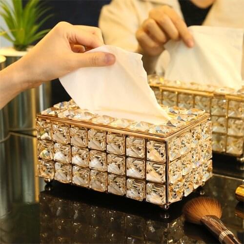 1pc Rhinestone Tissue Box Paper Rack Office Table Accessories Facial Case Holder Creative Napkin Tray Decoration