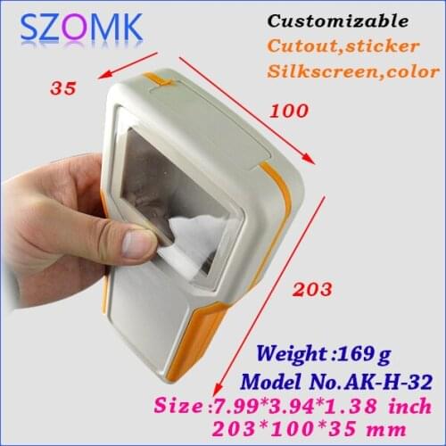 10 pieces, handheld plastic housing for pcb abs boxes 203*100*35mm plastic boxes, handheld enclosure with 5 AA battery holder