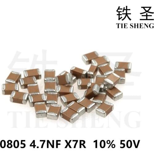 100pcs 4.7NF X7R 10% 50V 0805 472 SMD Thick Chip Multilayer Ceramic Capacitor