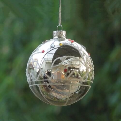12pcs/pack Diameter=8cm Silver Mirror Glass Ball Christmas Day Tree Decoration Hanging Pendant Festival Wedding Friend Gift