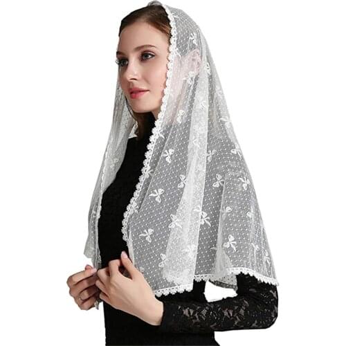 2019 Ivory Black Lace Chapel Scarf infinity veil Catholic Mantilla Veil for Church Head Cover Latin Mass Mantilla de Novia Negra