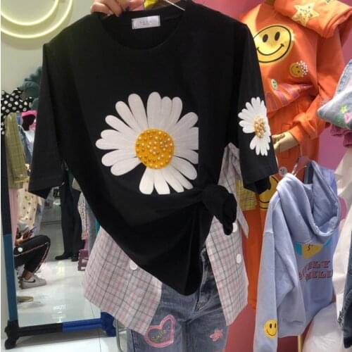 2020 summer print plus size sunflower Little daisy T-shirt Short Sleeve Casual TShirt Tops