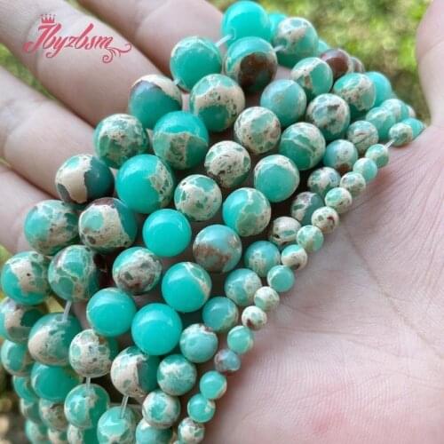 4/6/8/10mm Round Blue Lake Sea Sediment Smooth Loose Spacer Stone Beads For Jewelry Making DIY Necklace Bracelet Strand 15"
