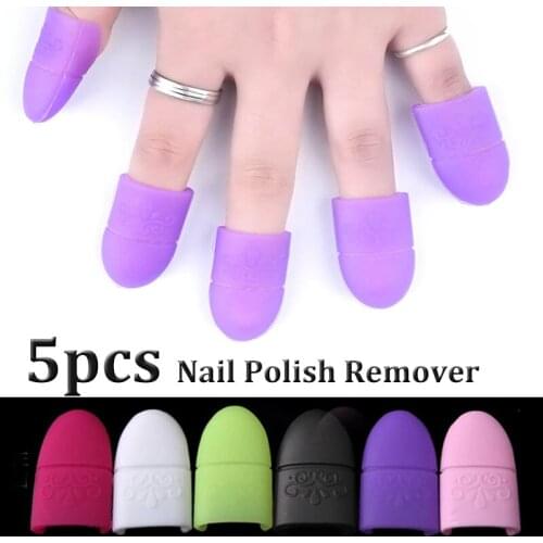 5pcs Reuseable Finger Nail Art Tips UV Gel Polish Remover Wrap Silicone Elastic Soak Off Cap Clip Manicure Cleaning Varnish Tool