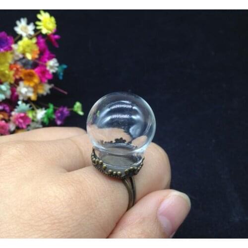 50pcss/lot 20*15mm clear glass dome globe bronze plated crown ring setting tray set glass vial jewelry glass bottle cover ring