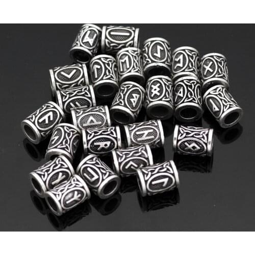 Viking Rune Beads Dreadlock Hair Beads Small Floating Charms Beads for Bracelets Diy Beads for Hair or Men Jewelry