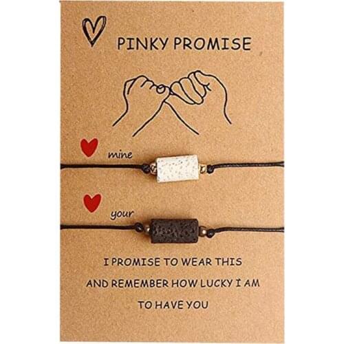 Handmade Braided Black Rope Bracelet Silver Color Bohemian Sun&Moon Charm Bracelets for Women Men Pinky Promise Card Bracelet