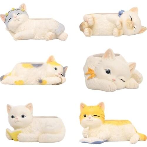 Rural Simulation Cat Resin Fleshy Flowerpot Creative Cute Cat Desktop Pot M17D