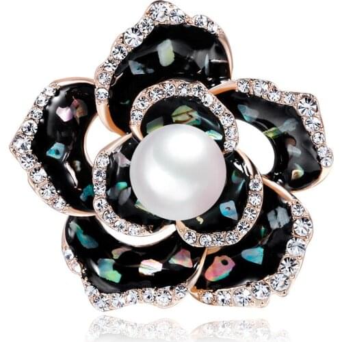 Han edition retro alloy shell drip brooch imitation pearls wholesale flower corsage pin manufacturer