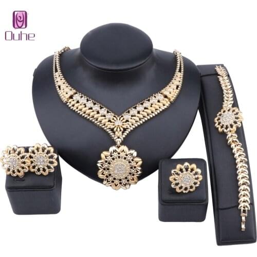 Fashion African Beads Jewelry Set Nigerian Woman Wedding jewelry Brand Dubai Gold Color Crystal Jewelry Sets