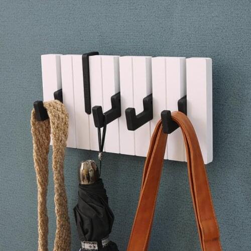 1pc Creativity Wall Hanging Piano Hanger Hooks Decorative Coat Rack Wooden Hook With 5 Hooks Hat Keychain Storage Stock