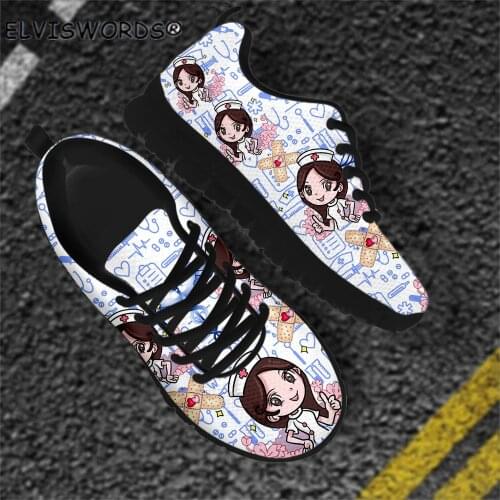 ELVISWORDS Lovely Nurse Girl Design Non-slip Lace-up Walking Shoes for Women Breathable Ladies Air Mesh Sneakers zapatos mujer
