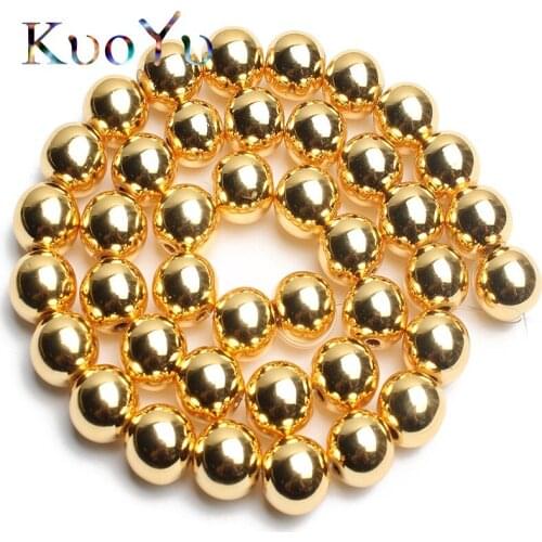 Natural Golds Plated Hematite Round Loose Stone Beads For Jewelry Making DIY Bracelet Pendant Necklace 15"inch 2/3/4/6/8/10/12mm