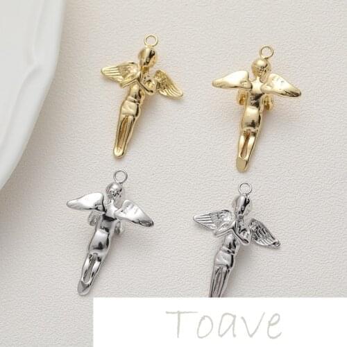 Copper plating real gold three-dimensional whole body angel pendant beaded handmade necklace pendant accessory material