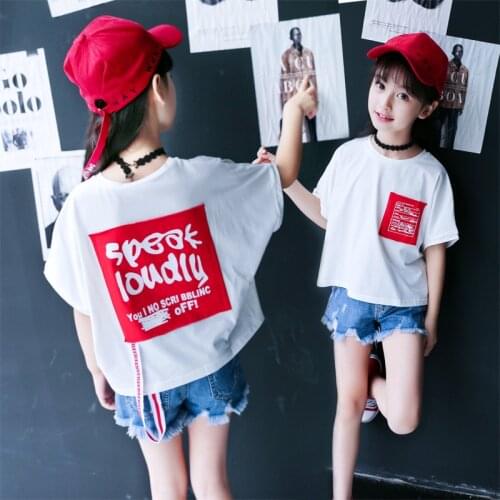 Fashion Print Girls T Shirt Letter Print Casual Kids Clothes Summer Cotton Tee Tops