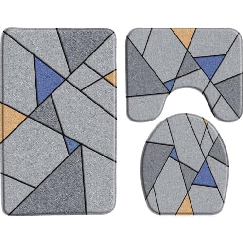 3D Geometry Pattern Bathroom Bath Mat Set Modern Art Design Anti Slip Shower Carpets Toilet Rugs Home Toilet Cover Floor Mats