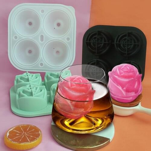 New 4-Hole Large Capacity Rose With Funnel Ice Cube Silicone Mold for Handmade Ice Cube Making Refrigerator Fast Frozen Tools