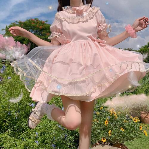Waist Hugging Slim Girls Dress Female Summer 2020 New Mid-Length Cute Sweetheart Princess Lolita sweet gothic lolita dress