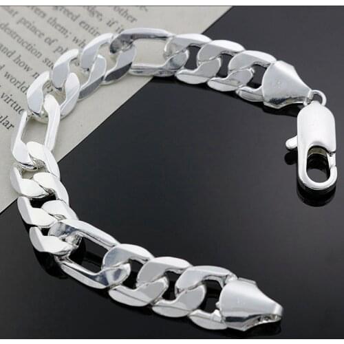 Wholesale Beautiful fashion Elegant silver color charm 12MM For men women chain Bracelet high quality Gorgeous jewelry H163
