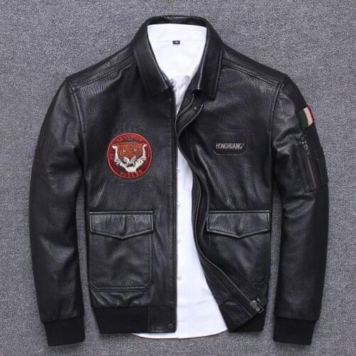 Autumn genuine male cowhide lines sheepskin clothing tiger head embroidery trend leather jacket motorcycle