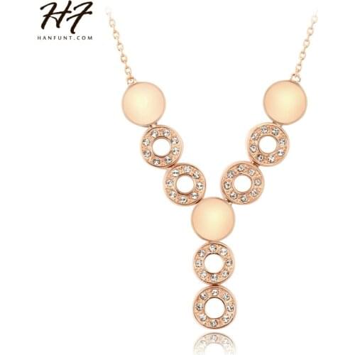 Fashion Necklaces for Women Rose Gold Color Fancy Design Circles Austrian Crystals Y Vintage Necklace N059 N060