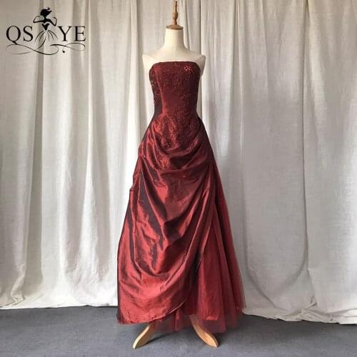 UK Royal Style Burgundy Mom Prom Dresses Beads Classic Taffeta Evening Dress Draped Ball Gown Strapless Party Gown Off Shoulder