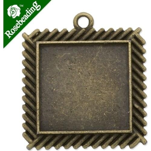 25x25mm Antique Bronze Plated Pendant tray/bezel/blank,outer size 36x40mm,fit 25x25mm square cabocon,sold 20pcs/lot-C3556