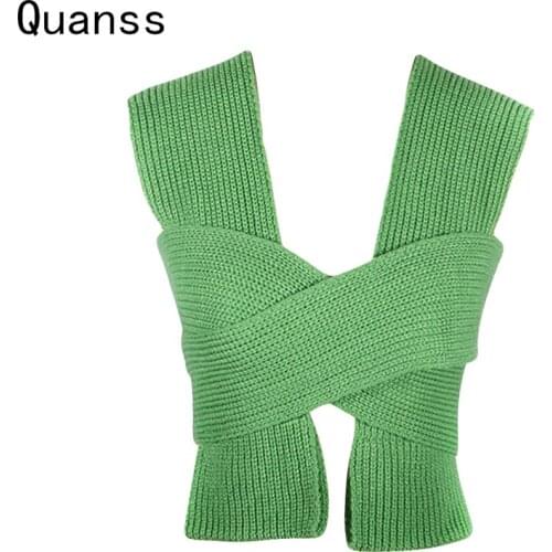 Quanss Sexy Cross Bandage Kniited Tank Top Women 2021 Summer Fall Streetwear Sweater Vest Sleeveless Sexy Club Crop Top Y2k