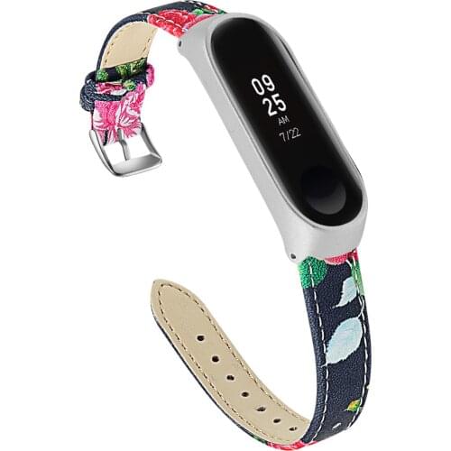 SOONHUA Watch Strap Leather Watch Bands Replacement Straps Band With Stainless Steel Frame For Xiaomi Mi Band 3/4