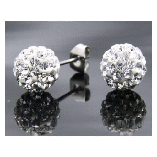 Fg45e 10mm Clay White Crystal Micro Pave Disco Ball Silver Plated crystal Earrings Stud wholesale crystal