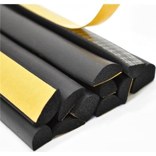 Self-adhesive EPDM Rubber Foam Sponge Seal Strip Half Round D Insulation Bar 3/4/5/6/7/8/9/10/11/12/15/16/18/20mm Thick Black