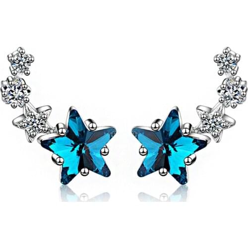 Blue Star Crystal Lovely Earrings 3A Star Zirconia Long Stud Earrings Fashion Wedding Party Jewelry Gifts For Women Girls