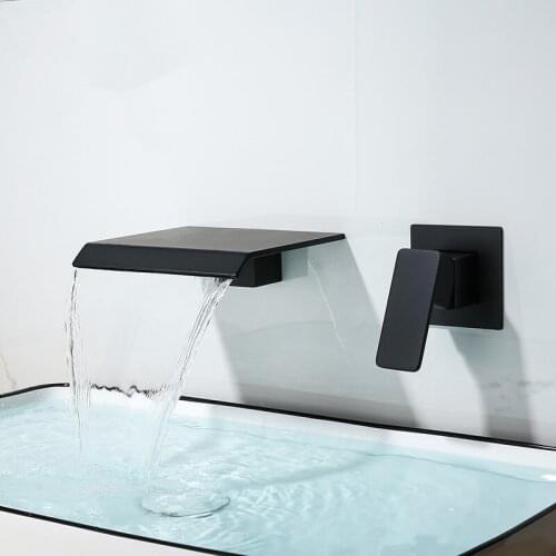 Waterfall bathroom sink faucet solid Brass brushed gold cold hot water basin mixer faucet Wall mounted copper bathroom faucet