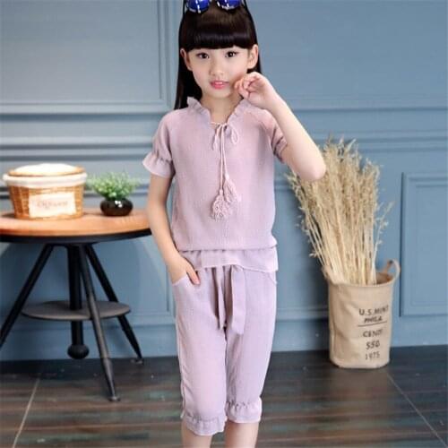 New Summer Girls Sets Two Pieces Children Clothes Tracksuit T Shirt + Pants Casual Kids Clothing Outfits 5 6 7 8 10 12 13 Years