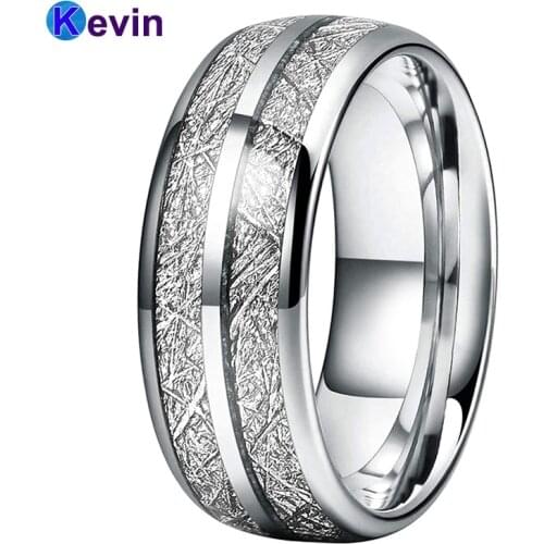 8MM Wedding Band Tungsten Wedding Ring For Men And Women With Meteorite Inlay Comfort Fit