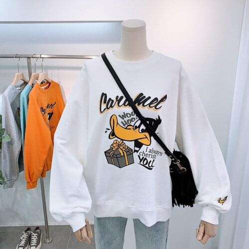 Fashion match plus-size women loose spring and fall new cotton hoodie women cartoon print long sleeve trend clothes