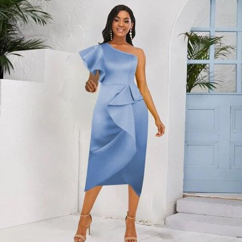 Women Summer Vintage Butterfly Sleeve Sleeveless Solid Office Lady Party Dress Fashion Ruffles Sexy Slim Elegant Dress Vestidos