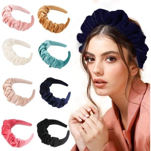 Lady Gold Velvet Hairband Pleated Waves Headband Bezel Turban Women Vintage Girls Hair Accessories Headwear Head Hoops