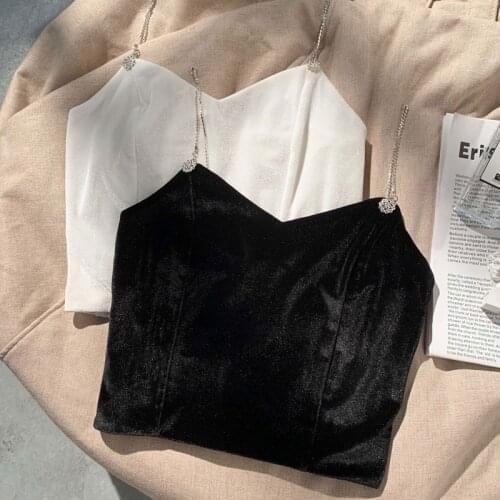 Diamond Chain Sling Tube Top Camisoles Women Suede Sexy Nightclub Camis Slim Crop Top Streetwear Backless Femme Tank Top Summer
