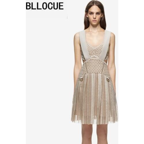 BLLOCUE Runway Self Portrait Dress 2018 summer High-end Custom Womens Sleeveless Sexy Patchwork Casual Lace Dress