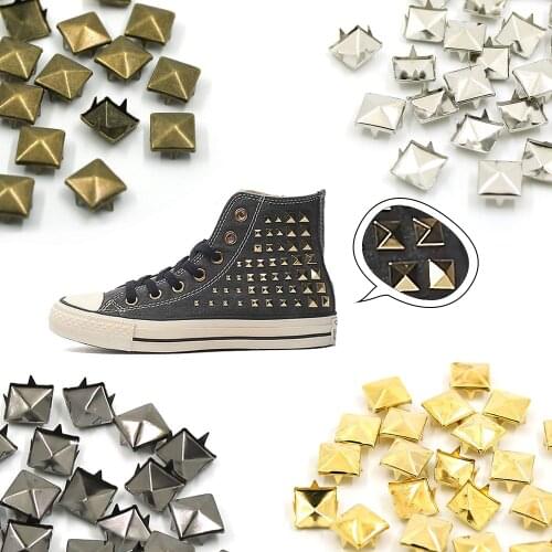 100Pcs Square Pyramid Studs Rivets Four Claw Metal Studs Rivets For Leather Punk Stud Shoes Leather Craft Bracelets Accessories