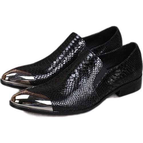 2020 New Hot Mens Black Leather Shoes Front Metal Cap Mens Dress Shoes Designers Shoes Men, EU38-46