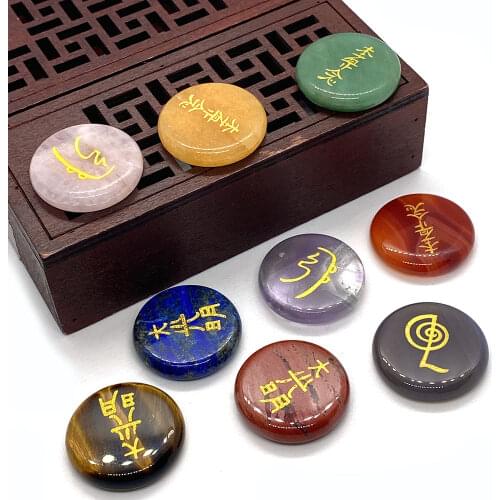 4Pcs Natural Stone Beads Tiger Eye Rune Aura Crystal Healing Stone Jewelry Making Beads Meditation Divination