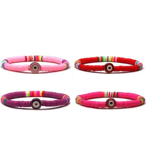 6mm Multicolored Polymer Clay Heishi Beads Evil Eye Charm Stretch Bracelet Women Waterproof Red Pink Blue Purple Jewelry Present