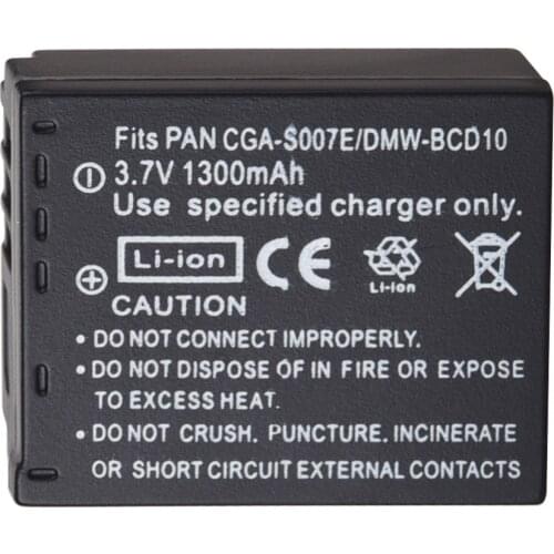 Goldfox 1300mAh CGA-S007 CGR-S007E DMW-BCD10 Rechargeable Battery For Panasonic Lumix DMC TZ1 TZ2 TZ3 TZ4 TZ5 TZ50 TZ15 Battery