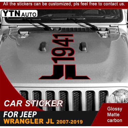 Car Decal For Jeep Wrangler JL 2007-2019 Hood Bonnet Scoop 1941 Word Graphic Vinyl Cool Car Sticker Customized Car Accessories